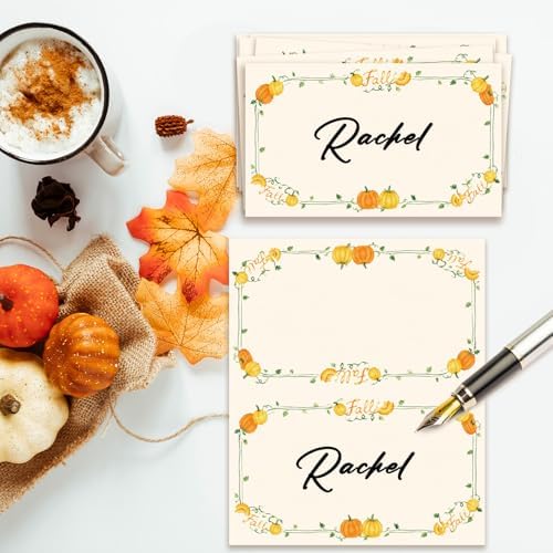 Pumpkin Place Cards for Table Setting, Tent Cards Decor For Birthday Baby Shower Autumn Party Reception Decorations, Bridal Shower Wedding Place Card, 25 Pack Birthday Food Name Card 2 x 3.5" /040