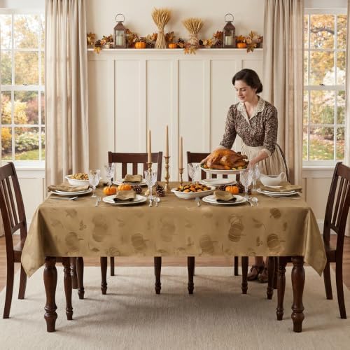 Romanstile Fall Jacquard Rectangle Tablecloth, Thanksgiving Pumpkin