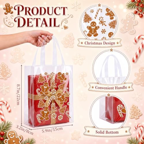 Pajean 25 Pcs Christmas Plastic Gift Bags with Handles, Gingerbread Pouches