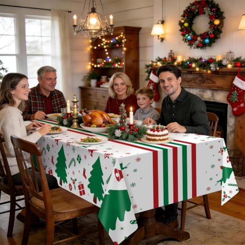 Childom 3 Pack Christmas Tablecloth,Christmas Decorations 54"x108" Disposable Plastic Table Cover for Rectangular Tables,Xmas Tree Table Cloth for Home,Dinner,Indoor,Holiday,Birthday Party Supplies