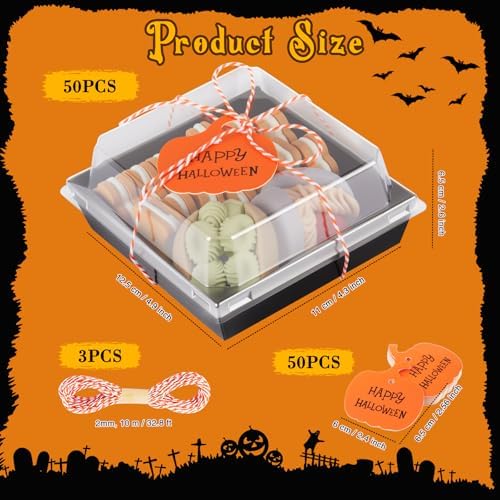 Yaomiao 50 Pcs Halloween Pumpkin Charcuterie Boxes with Clear Lid