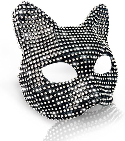 Cat Costume for Women - Collar Choker, Gloves, Rhinestone Mask, Tail & Accessories
