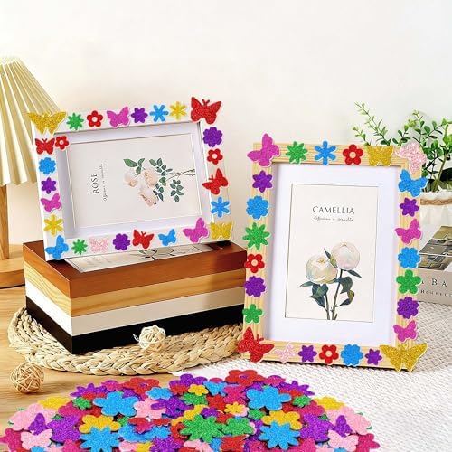 Foam Stickers,448 PCS 3D Glitter Foam Flower and Butterfly Stickers,7Colors