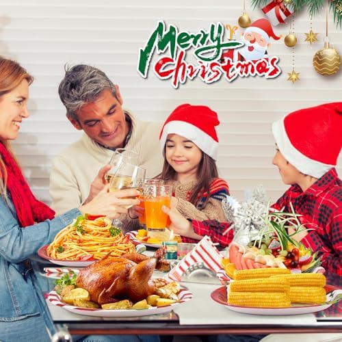 50Pcs Christmas Oval Paper Plates -10" x 12" Large Disposable Heavy Duty Party Plates for Christmas Party Supplies
