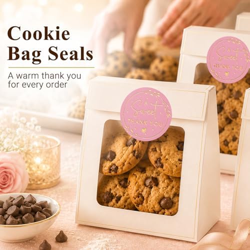 A Sweet Thank You Stickers, Pink Gold Foil Favor Labels for Wedding, Baby Shower, Dessert Table, Small Business Packaging, Bakery Gift Wrapping & Party Supplies,100PCS 1.6 Inch