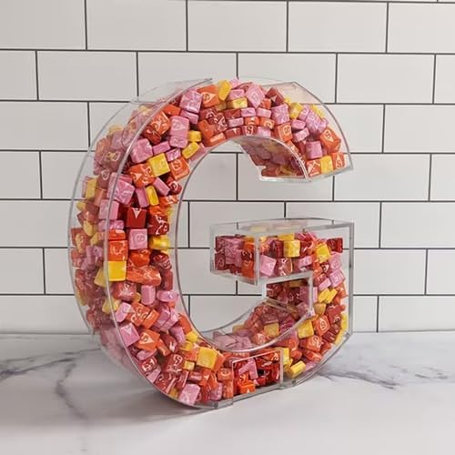Fillable Alphabet Acrylic Tray Letter Candy Jar Reusable Party Food Jar with Magnetic Lid 10-Inch Sealed Decorative Box (A)