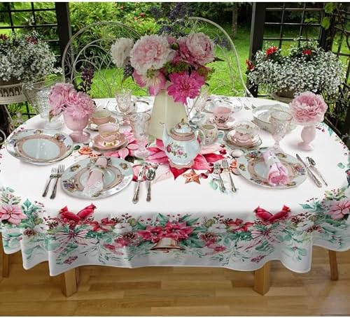 Christmas Tablecloth Pink Xmas Decorations Waterproof Tablecloths Table Covers for Dinner Kitchen Dining Table Party Holiday Decor 54"x 72" Oval