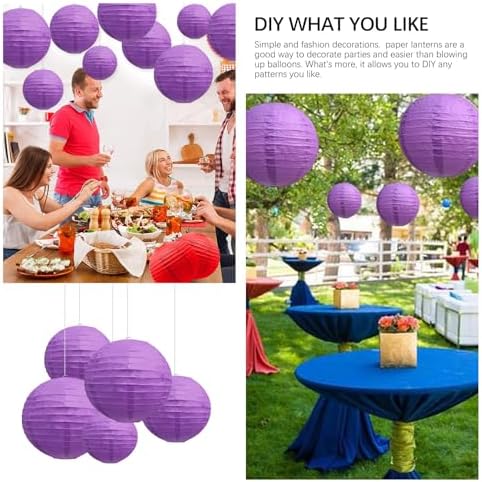 20Pcs Purple Paper Lanterns for Parties, 4” 6” 8” 10” 12” Chinese Asian Hanging Round Paper Lanterns for Birthday Wedding Halloween Christmas Home Decor Party Decor