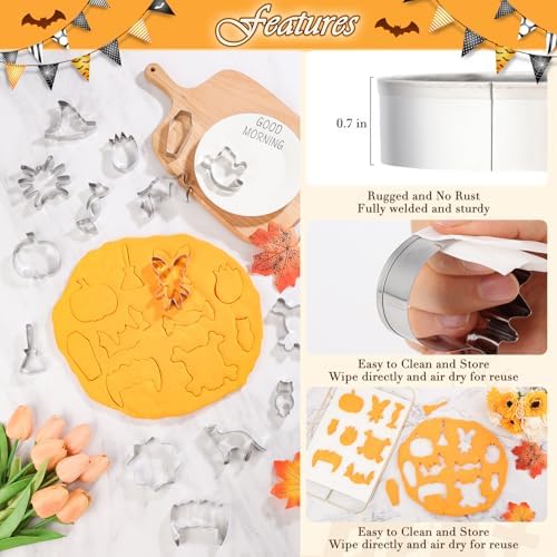 15 Pcs Halloween Cookie Cutters Stainless Steel Fall Cookie Cutter Shape Set DIY Holiday Biscuit Cutter Mold with Ghost Pumpkin and more Halloween Set for Food Party Baking Supplies Decorations