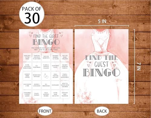 Bridal Shower Games, Wedding Games, Find The Guest Bingo Engagement Bachelorette Party Game, Bridal Shower Decorations, 30 Cards Per Set (Suit023)