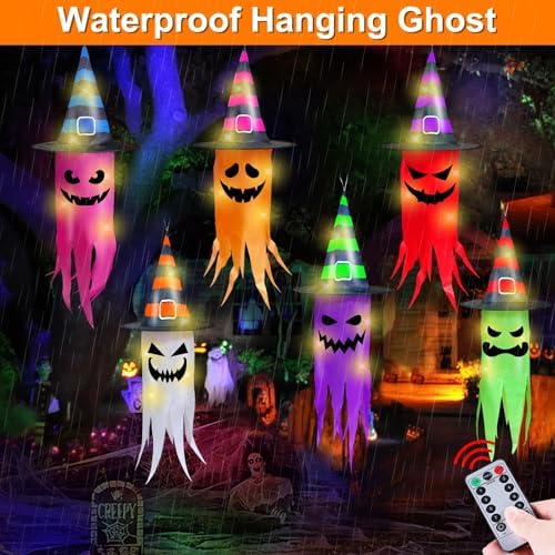 Remote Control 6 PCS Halloween Hanging Ghosts Outdoor Decor with Lights