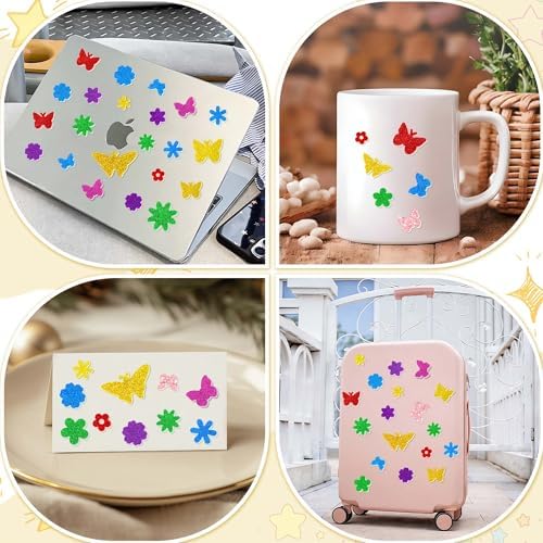 Foam Stickers,448 PCS 3D Glitter Foam Flower and Butterfly Stickers,7Colors