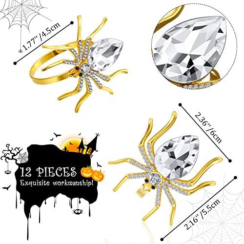 Patelai Spider Napkin Rings Halloween Metal Spooky Rhinestone Napkin Holder Buckle Serviette Halloween Table Decoration Party Supplies