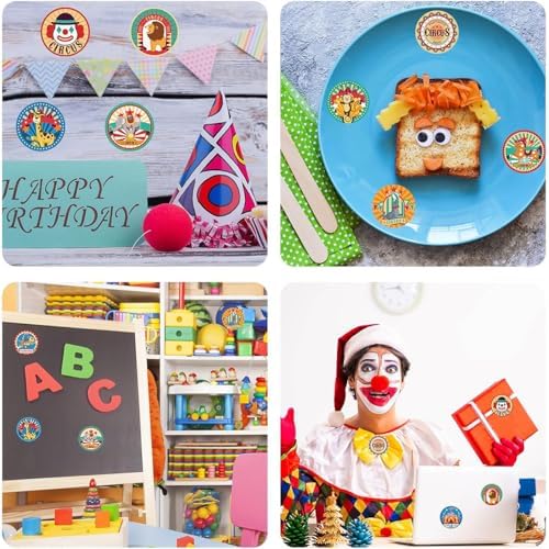 500PCS Circus Stickers Roll 1 Inch Carnival Themed Stickers Round Circus Animal Decals for Kids Birthday Party Favors Scrapbooking Crafts Reward Labels Teens Adults Classroom Teacher Supplies Decor