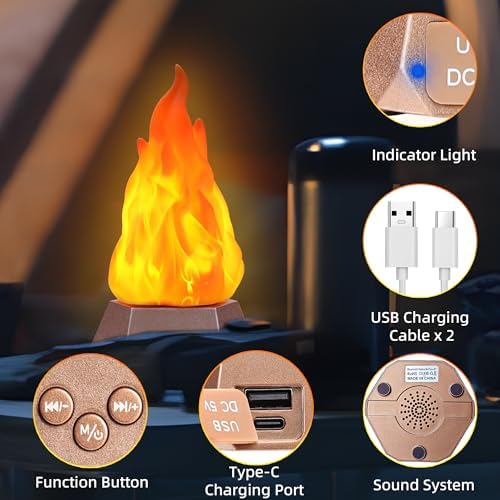 Toodour 2 Pack Outdoor Flame Lights with Bluetooth Speaker