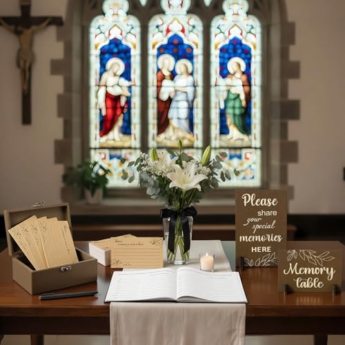 Celebration of Life Guest Book Funeral Memory Cards, White Leaf