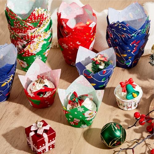Motiskyy 300 Pcs Jumbo Tulip Muffin Liners, Christmas Color