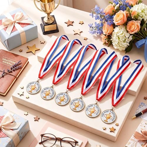 20 Pcs You Make a Difference Medals Bulk 2'' Employee of the Month Award Enamel Star Recognition Medals with Neck Ribbon Trophy Prizes Gift for Colleague Coworker Team Retirement Competitions