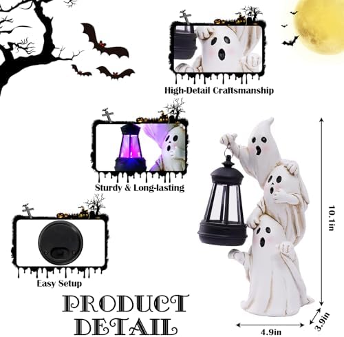 twinbling Triple Ghosts Halloween Decorations Outdoor with Solar Lantern,Cute Spooky Halloween Ghost Figurines,Ghost Decor Outside Decor for Yards Porches Gardens Lawn Party
