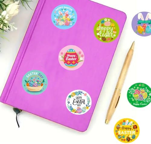 500 Pcs Easter Stickers 1 Inch Erasers Bunny Sticker Cute Egg Stickers 8 Designs Happy Easter Sticker for Scrapbook Journal Envelopes Gift Decorations Supplies