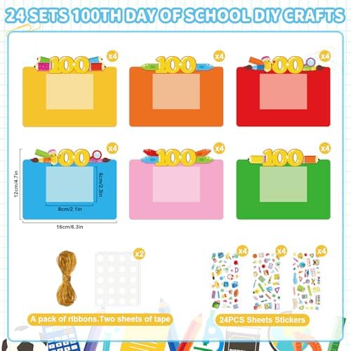 Sereliy 24 Packs 100th Day of School Picture Frame Craft Kits for Kids 100 Days DIY Art Craft 100th Day of School Party Decoration Favor Home Classroom Game Activities (100 Day)