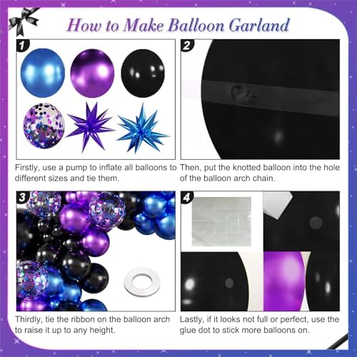 Black Purple Blue Balloon Arch Kit for Birthday Decorations