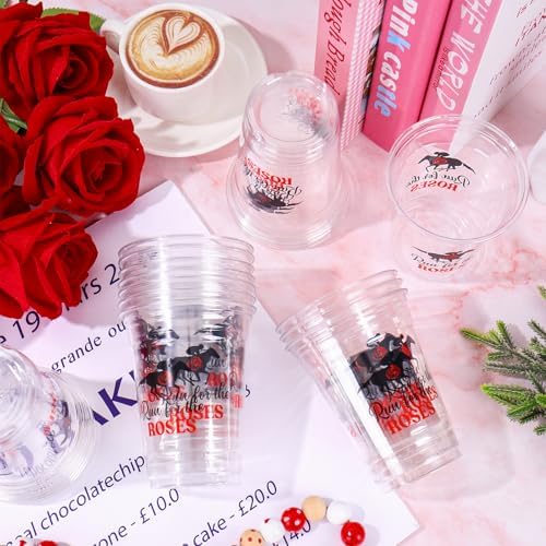 Whaline 50 Pcs 12 Oz Derby Disposable Cup Run for Roses Plastic Party Cup Clear Glasses for Coffee Juice Drink Decorations Party Supplies