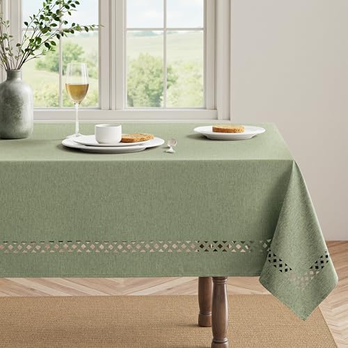 MIULEE Sage Green Rectangle Tablecloth with Decorative Cutouts 60x144 inch