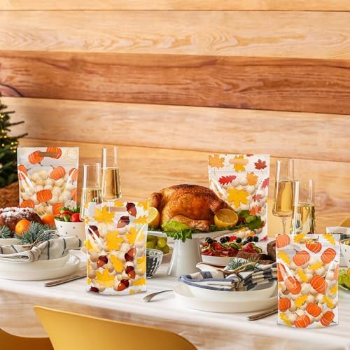 Hallswl 60pcs Fall Thanksgiving Pumpkin Treat Bags with Handle 9X6inch