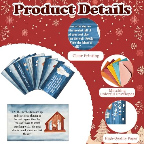 Christmas Scavenger Hunt Game, Christian Games for Family Treasure Riddle Hunt Cards Game Activities, Winter Xmas Holiday Indoor Outdoor Party Games Supplies, Religious Bible Gifts for Adults, 05