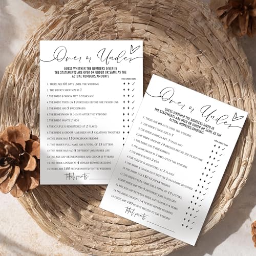 Fun Bridal Shower Games Set 25 Wedding Games Cards, Wedding Game for Reception 25 Guest Cards (5 × 7 Inch), Minimalist White Newlywed Party Supplies - A13