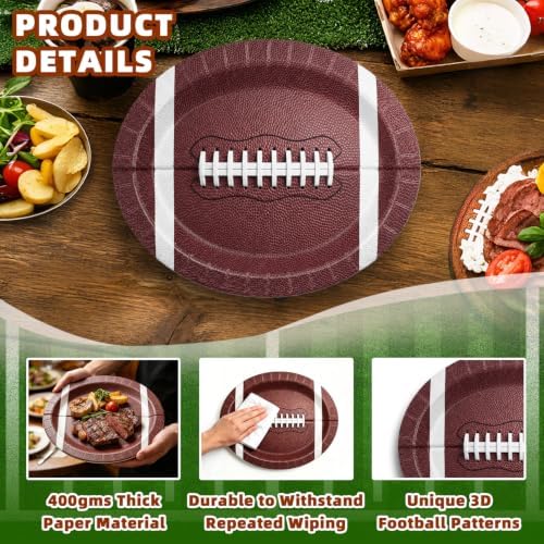 50 Pcs Football Shaped Plates, 12" Disposable Oval Paper Plates