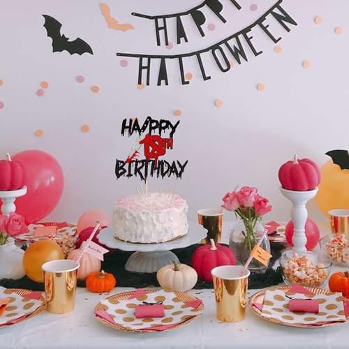 1 PCS Happy 18th Birthday Cake Topper Black Glitter Cheers to 18 Years Horror Blood Knife Have a Killer Birthday Cake Pick for Halloween Killer 18th Birthday Party Cake Decorations Supplies