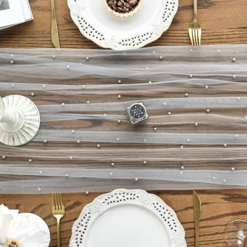 Artoid Mode 3-Pack Pearl Grey Gauze Table Runner 10FT Home Decor