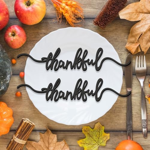 Thanksgiving Cutout Wood Table Place Card (8, Thankful Black)