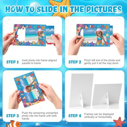 AmazingSpark 50 Pack Ocean Theme Paper Picture Frames with Stand