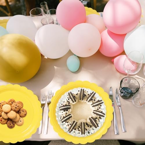 Vyntra 50 Pcs Yellow 9 Inch Scalloped Paper Dinner Plates