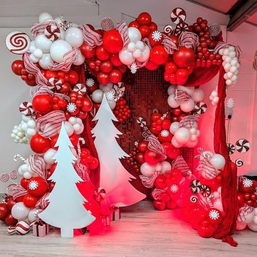 Red White Balloons Arch Kit, 124pcs Red and White Confetti Balloons