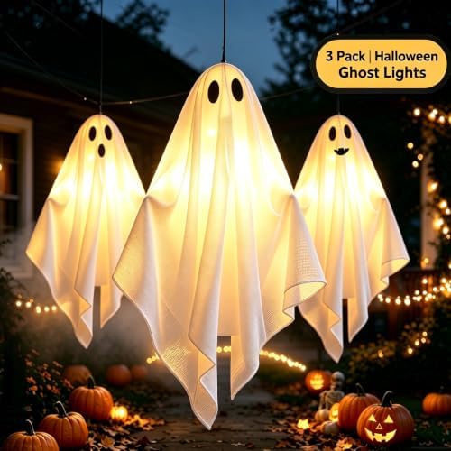 Solar Light Up Swinging Ghost, Halloween Outdoor Decor