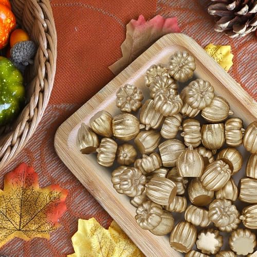 winemana 80Pcs Mini Pumpkins for Crafts, Fall Decorations for Home, Gold