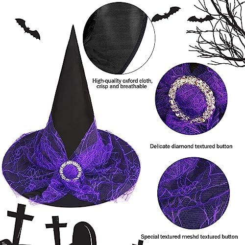 CCINEE Witch Hats for Women, Adult Witch Vampire Halloween Costumes Accessories Foldable Lace Veils Hats for Cosplay Party