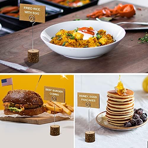 20 Pcs Wood Place Card Holders, Rustic Wood Table Number Holders Stands and 30 Pcs Kraft Place Cards, Wooden Name Cards Photo Holders for Wedding Party Sign Food Cards Label