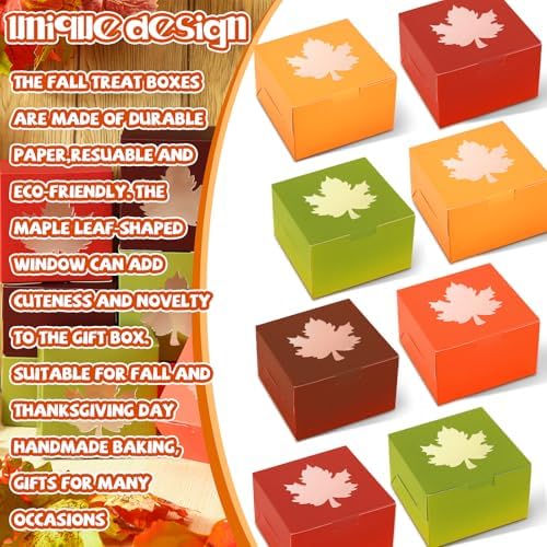 24 Pcs Fall Treat Boxe with Window Cookie Bakery Candy Gift Box, Leaves