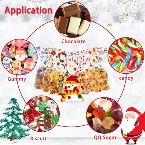 DULEFUN 160PCS Christmas Cellophane Treat Bags 8 Styles with Twist Ties