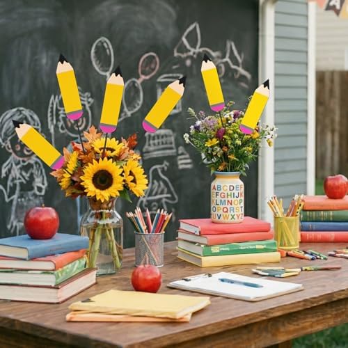 Pickmesh 6 Pcs 12" Back to School Decor Outdoot Metal Pencil Garden Stakes