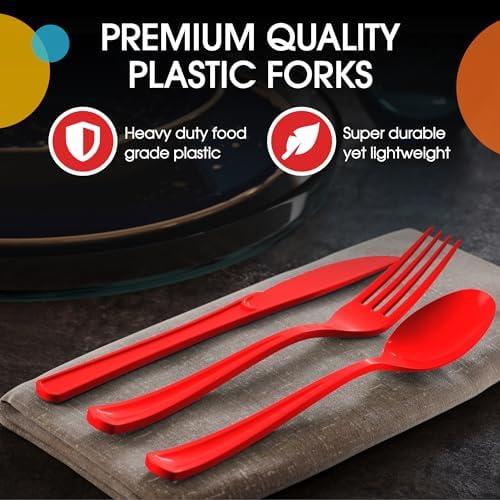 Party Solids Red Plastic Silverware 150 Pcs Red Cutlery Set