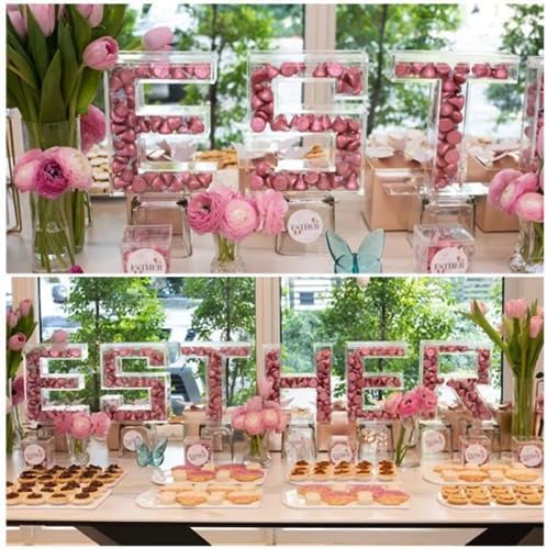 Fillable Alphabet Acrylic Tray Letter Candy Jar Reusable Party Food Jar with Magnetic Lid 10-Inch Sealed Decorative Box (A)