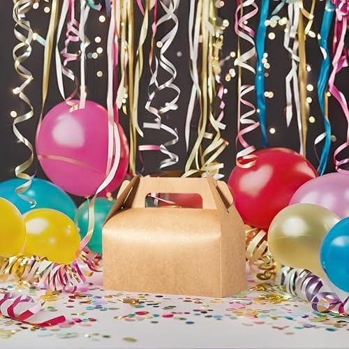 UnicoPak 30 Pack Brown Cookie Gift Boxes with Handles, Food-grade Material, Gable Party Favor Boxes for Lunch, Treats, Goodies, Cookies Candies for Birthday Party Wedding Holidays 6.5x3.5x4 Inches