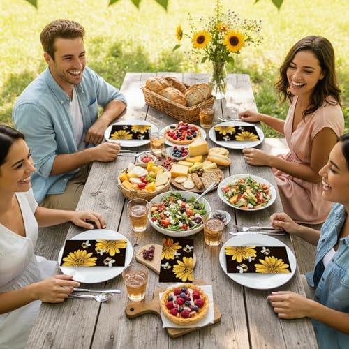 Seajan 200 Pcs Sunflower Bee Paper Guest Napkins Yellow Summer Party