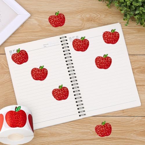 500Pcs Back to School Apples Stickers Roll Red Laser Sparkly Apples Label 1in Waterproof Decals Self-Adhesive Holographic Stickers for Envelope Scrapbook Decor First Day of School Party Supplies